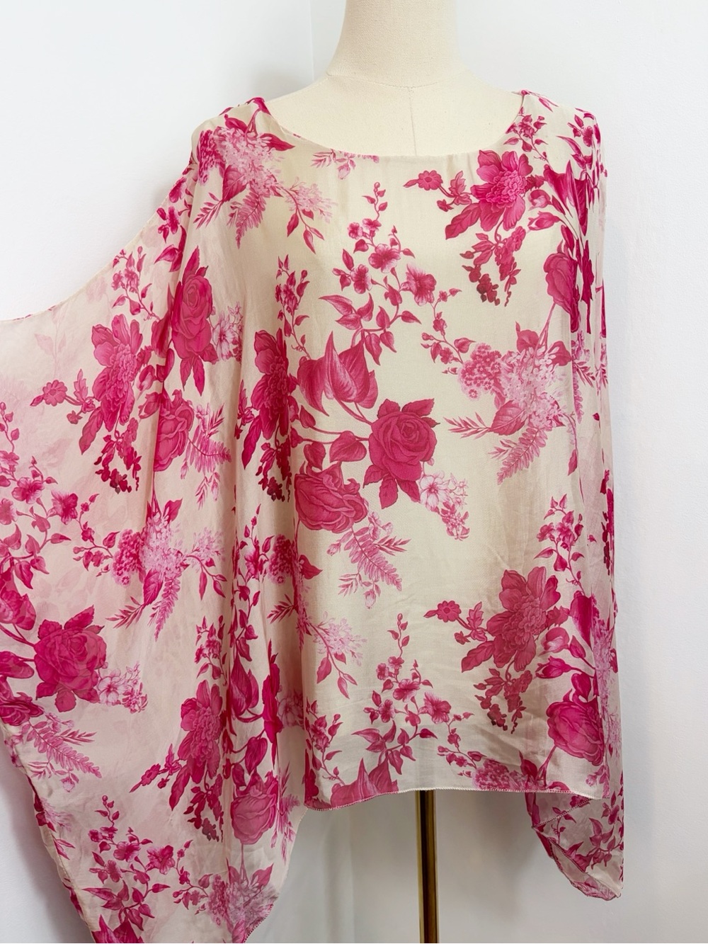 Elena Baldi Sheer Pink Silk Blend Floral Overlay Blouse FLAWED